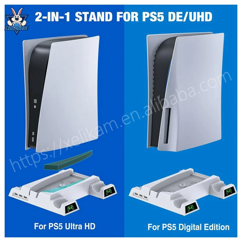 CoolRabbie Cooling Vertical Stand 2 Controller Charger 2 Cooler Fan 13 Game Storage Charging Dock For PS5 DE/UHD Console