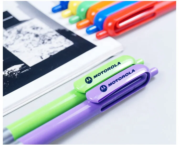 advertising branded names logo promotional blank white red blue green orange plastic ballpoint pen custom