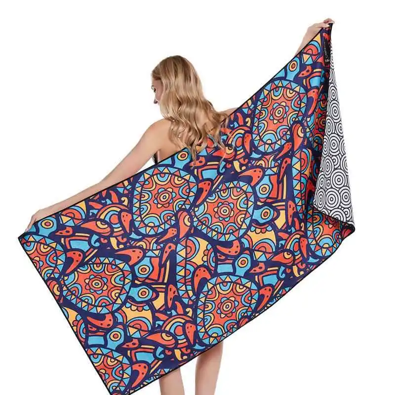 RPET  Polyester Fabric Plastic Bottle Recycled Waffle Microfiber  Beach Towel Custom Printed Over Sized Travel Blanket