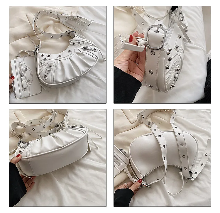 Fashion Chain Rivet Women Hand Bag Pu Leather Designer Shoulder Messenger Ladies Bags 2023 Purses And Handbags