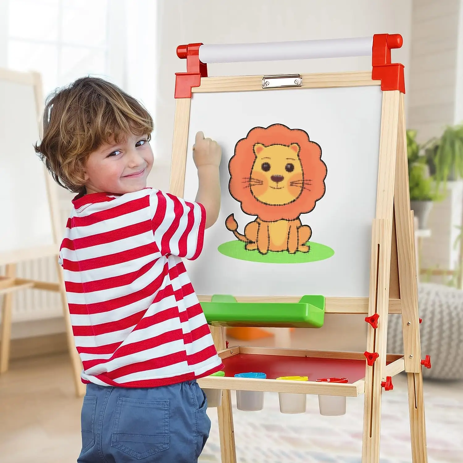 Adjustable Double Sided Drawing Board Whiteboard Chalkboard Kids Wooden Easel With Extra Letters For Kids Painting Drawing