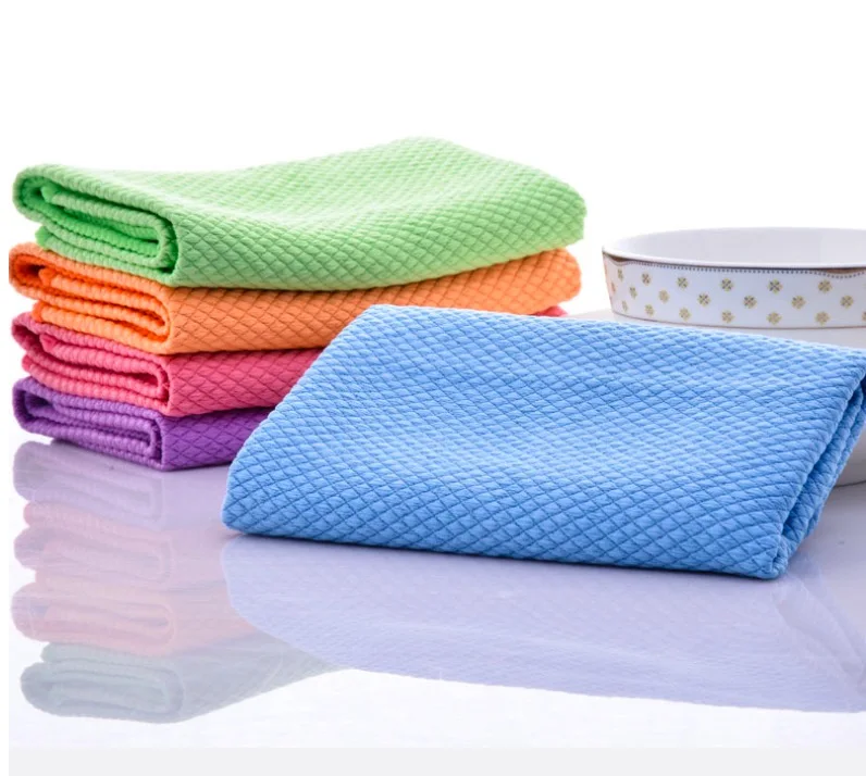 10PCS Fish Scales Microfiber Cleaning Cloth Wave Pattern Polishing Rag Reusable Microfiber Glass Scrubbing Cloth for Household