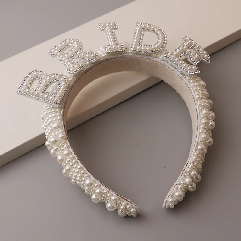 YH Bachelorette Crown Bridal Shower Bachelorette Party Hair Accessory Luxury Bride Headbands White Wide Barque Headbands