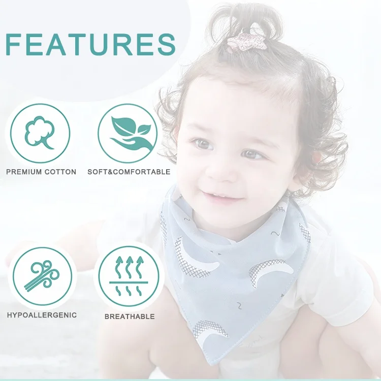 Adjustable 100% Organic Cotton 5 packs Absorbent baby bandana drool bibs Infant Toddler Baby Bibs triangle towel