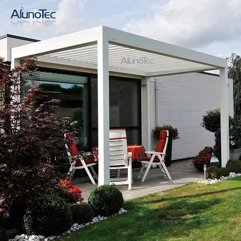 AlunoTec Waterproof Opening Roof Aluminium Bioclimatic Gazebo Louvered Roof Pergola for Garden