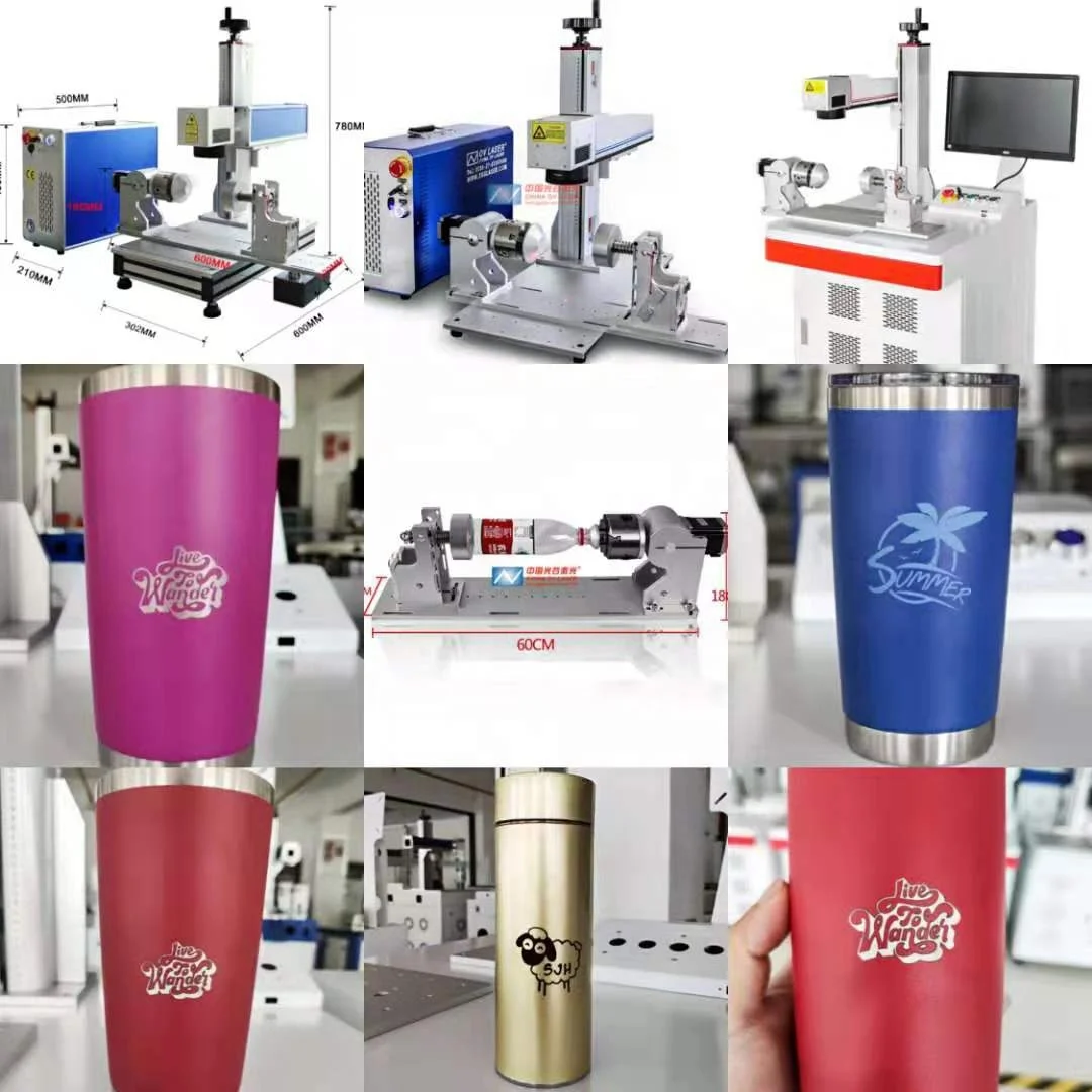 20w 30w 50w Sport aluminum stainless steel cup bottles logo engraving laser machine fiber marking plastic bottle with rotary