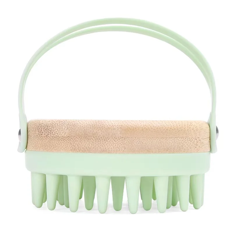 Wholesale Custom Logo Bamboo Material Bath Brush Soft Silicone Teeth Silicone Scalp Massage Brush Silicone Massage Brush