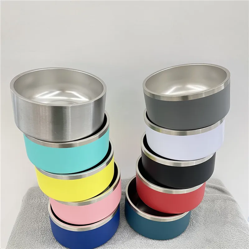С двойными стенками 304 нержавеющая сталь 64oz собаки кошки животные пищевой контейнер для воды блюдо миска с резиновым основанием собак