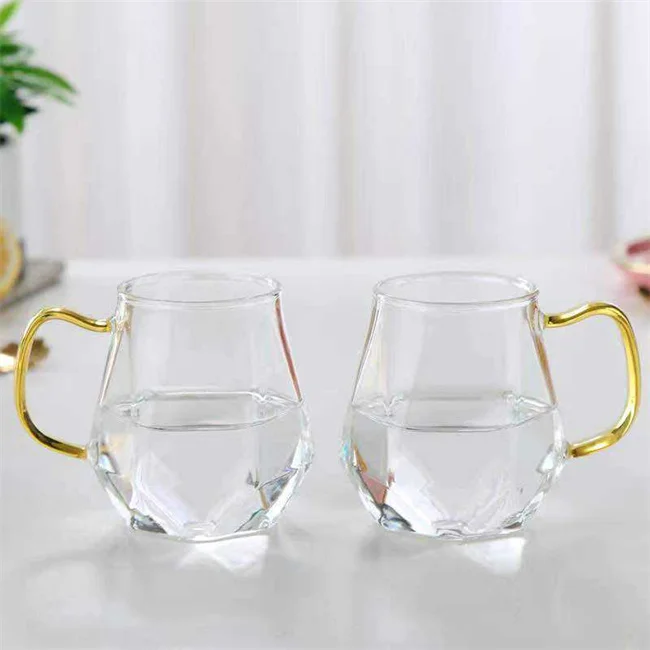 factory wholesale diamond shaped  heat resistant milk glass cup glass coffee mug with handle