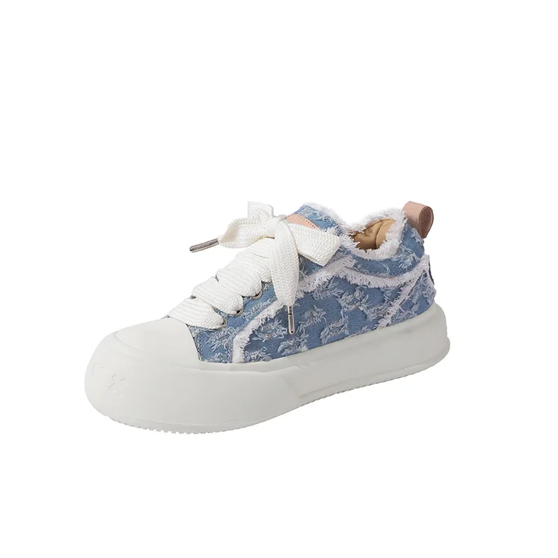 2024 New Frayed Designer Clunky Sneakers Flat Trainers Ladies Classic Denim Blue Board Shoes Sexy Casual Canvas Shoes for Women