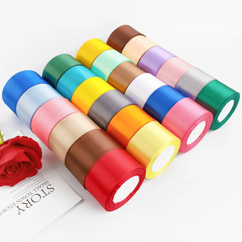 Wholesale  High Tenacity 2 Inch Gift Flower Packaging Factory Mixed Colors 100% Polyester Satin Ribbon For Packing Decorative