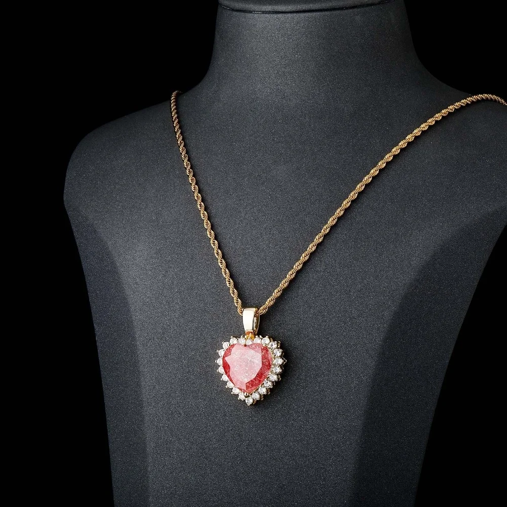 New Heart Pendant Necklace Tennis Chain High Quality Iced Out Cubic Zirconia Hip Hop Jewelry Gifts For Women Bling Bling Jewelry