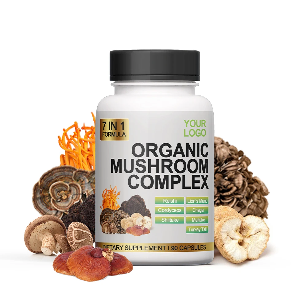 Wholesale Private Label Ganoderma lucidum Reishi Lions Mane Chaga Cordyceps 4 in 1Mushroom extract  powder capsule