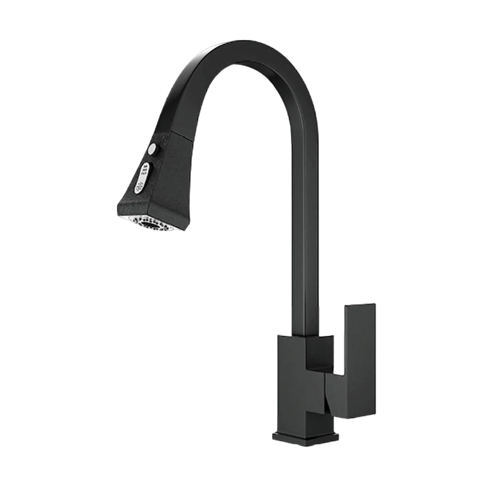 Modern Kitchen Mixers Matt Black Solid Brass Pull Sprayer Single Handle Sink Water Tap Ceramic Cartridge Kitchen Faucet