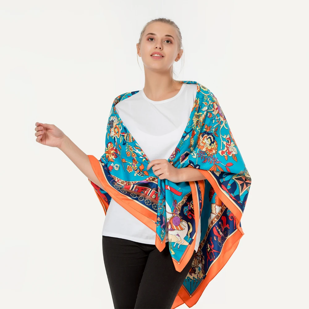 Wholesale 130cm large scarf shawl bandana fashion colorful tree print square women elegent silk hijab