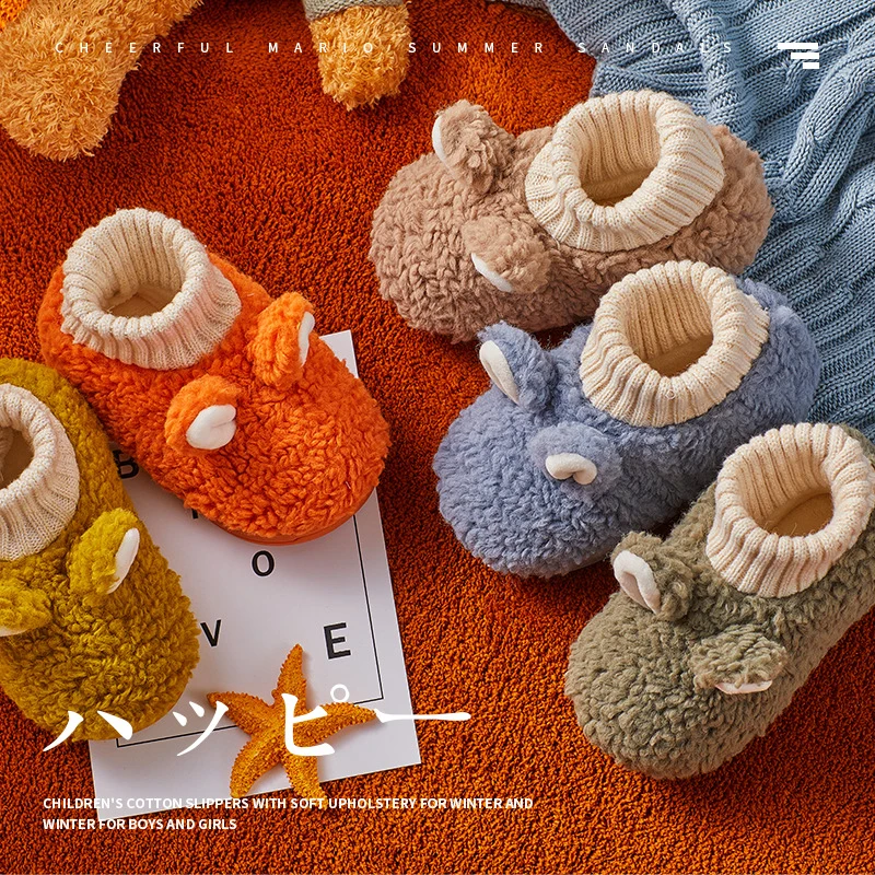 
fashion cartoon rabbit candy color flat fluffy baby casual shoes indoor house sock slippers for kids 