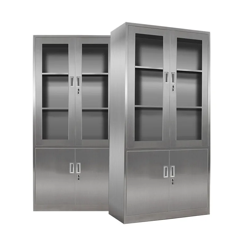 hospital furniture glass doors stainless steel cabinet