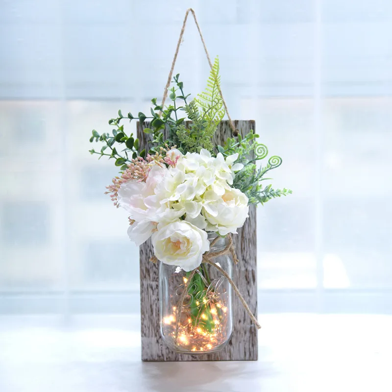 Best-selling simulation rose flower glass mason remote control can light garden wall sconce decoration