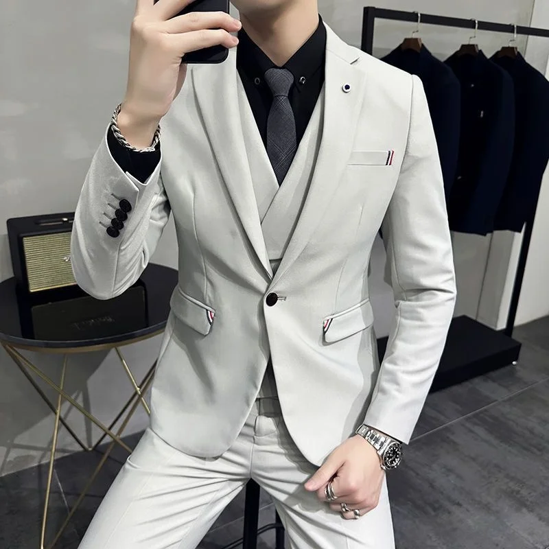 Spring the latest Korean men slim Business formal social delicate double breasted waistcoat wine red party dress men
