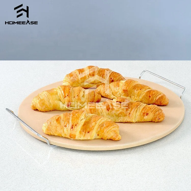 
Hot sale round kitchen bbq heat-resistant non-stick handle stone pizza plate for oven 