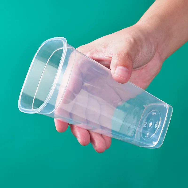 Wholesale Custom Logo Printing Disposable Clear 16 20 oz Square Plastic Hard PP Boba Bubble Milk Tea Cups with Lids