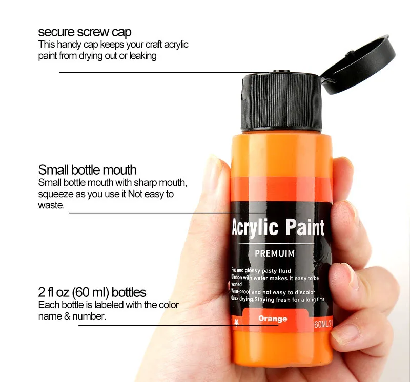Meihui Art Non-Toxic 2oz 60ml Bottles Rich Pigment 24 36 Colors Acrylic Paint Set for Adults Canvas Painting No Fading