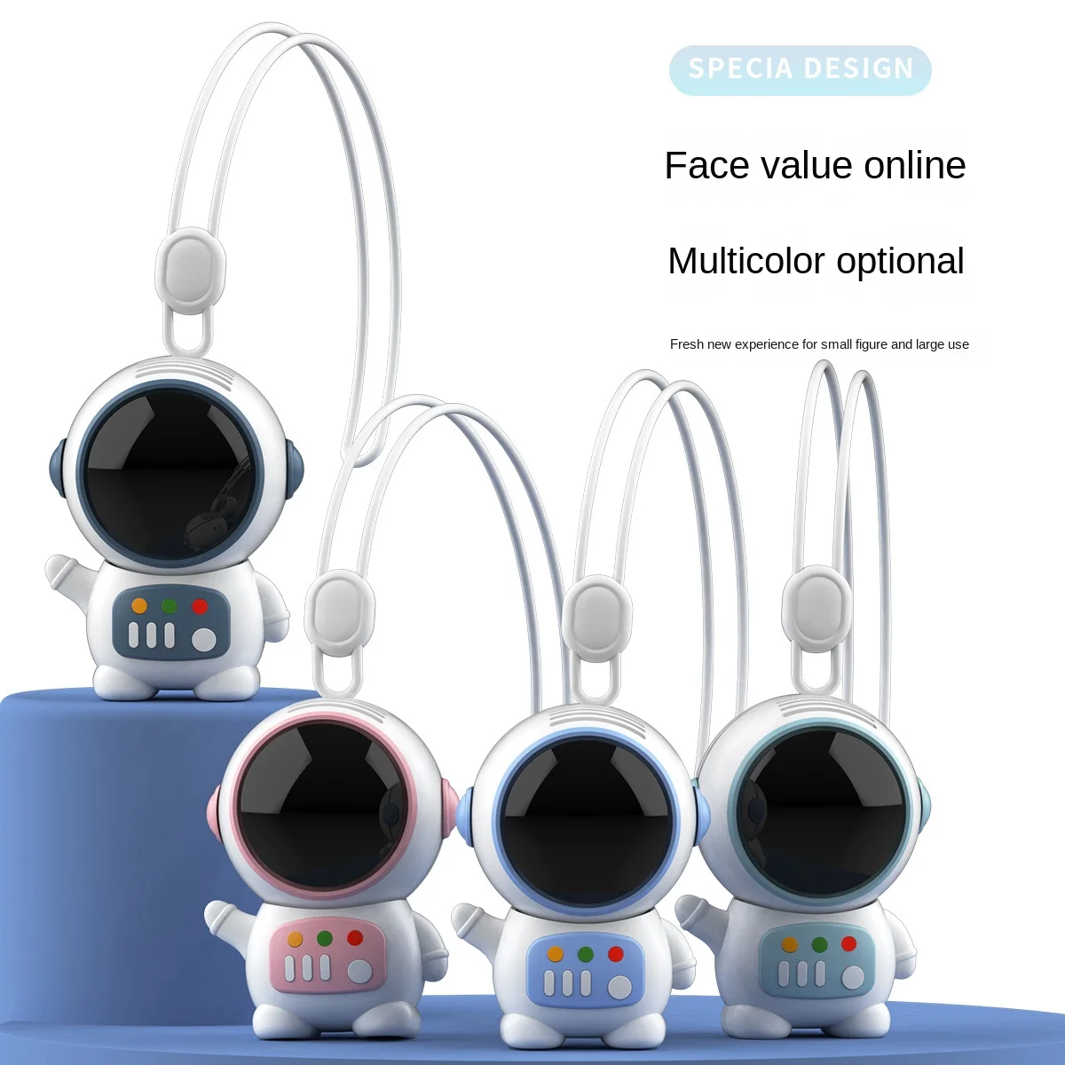 Cartoon Spaceman Mini USB Charging Portable Fan Bladeless Keychain Pendant Astronaut Table Two Electric/Battery Plastic