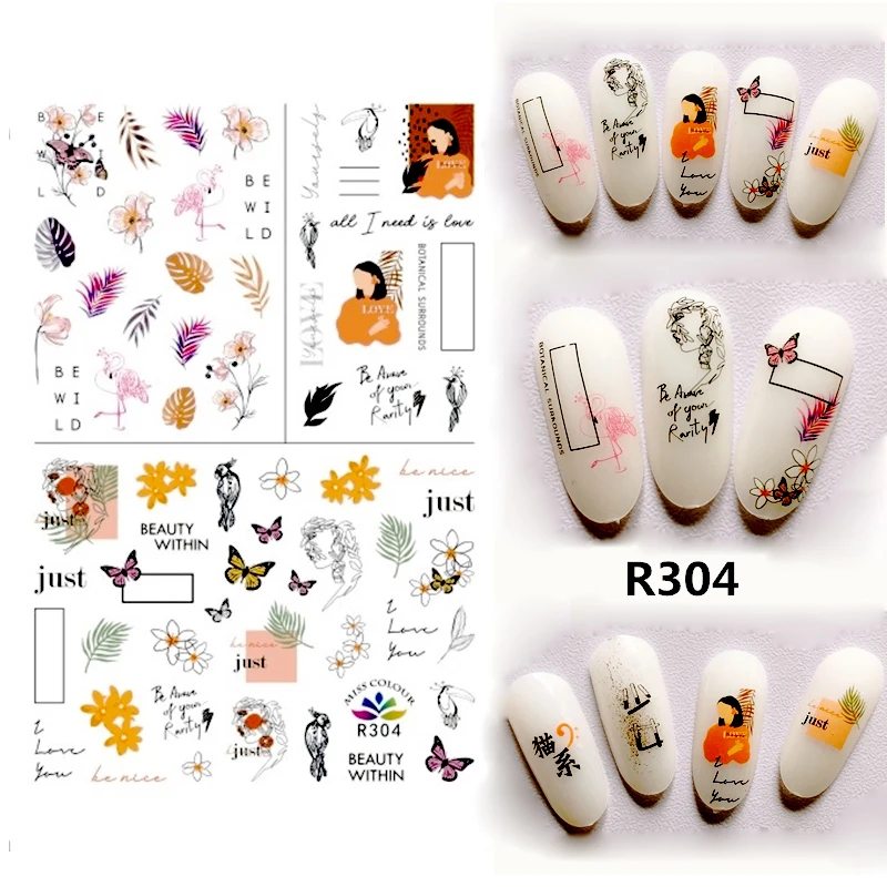R233- 316 miss colour Nail Decals Sticker Charms Black Lace Flower Leaf Decal Self Adhesive Nail Art Decoration