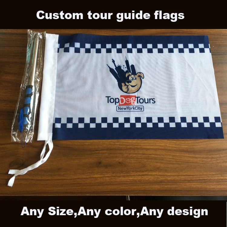 Customized high quality Polyester tour guide flag with telescopic flagpole sign hand flag double sided tour guide flag