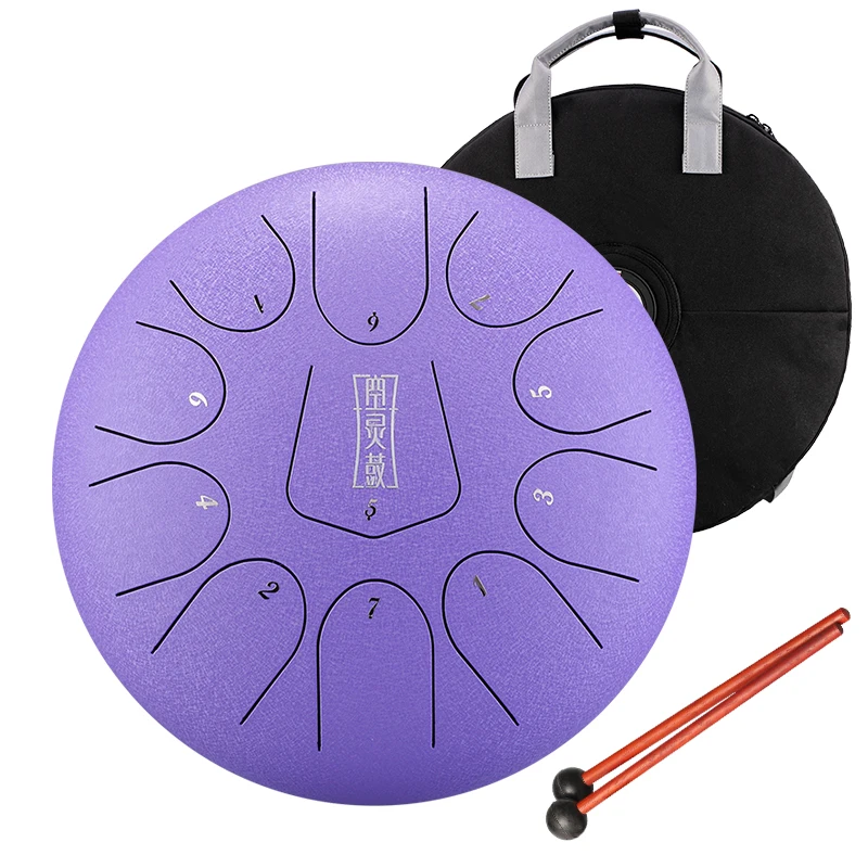 Hluru Steel Tongue Drum 11 Notes 10 Inch 13 Colors Musical Instruments Handpan Tank Drum With Bulge Bag TS11-10