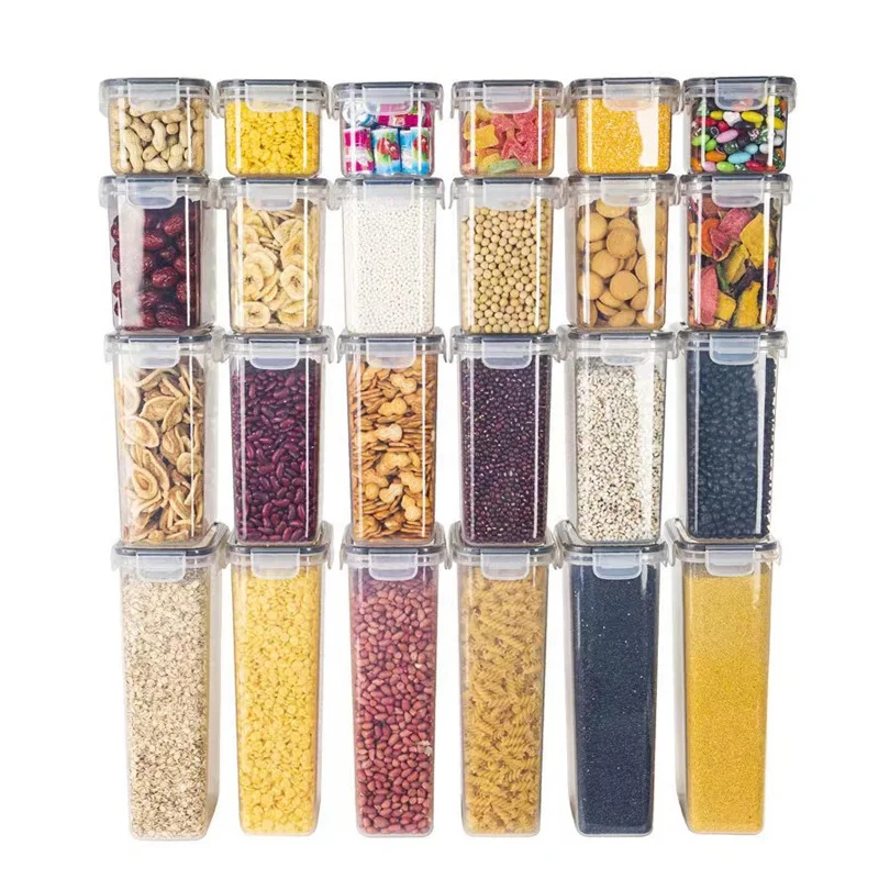 24 Sets Kitchen Transparent Containers Plastic Fridge Organizer Rice Box Container Sealed Cans Airtight Food Storage Tank