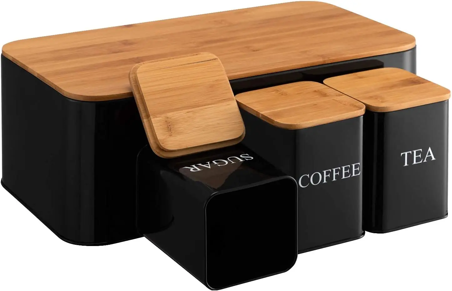 With Sugar Tea Coffee Containers Sets for Kitchen Table Storage Store Pastries Coffee Food Container Large Bread Box and 3-piece