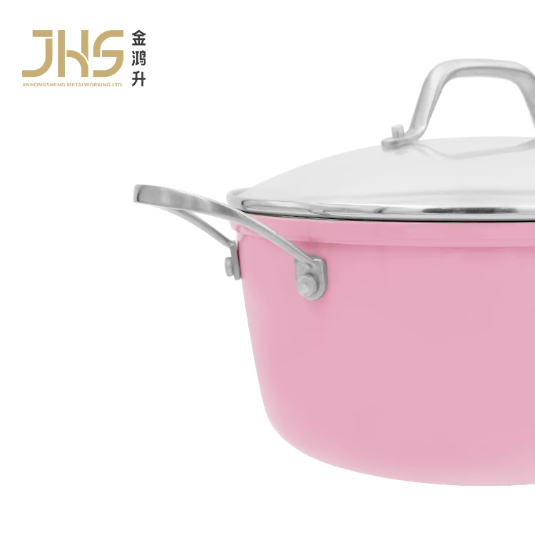 Induction bottom 7pcs PINK WHITE aluminum kitchen non stick nonstick cooking pots and pans cookware sets with glass lid