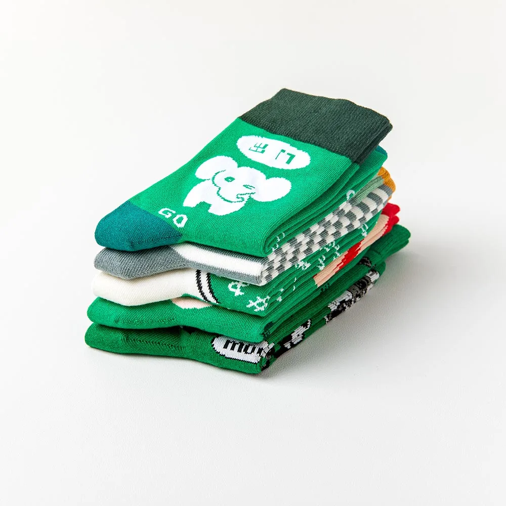 Изготовленные На Заказ Зеленые Чулочные изделия Мультяшные милые корейские необычные женские носки