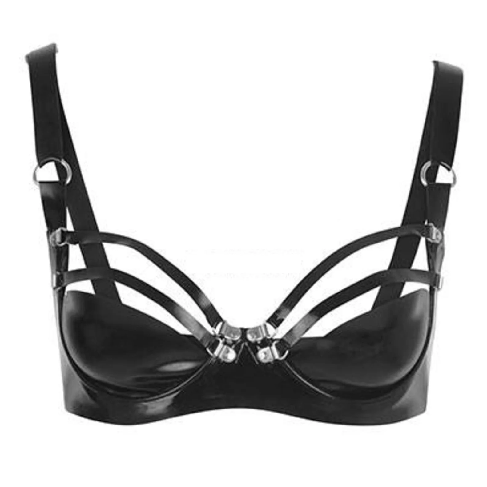 Sexy Black Latex Shirt Top Blouse Ruffles Neck with Front Press Stud