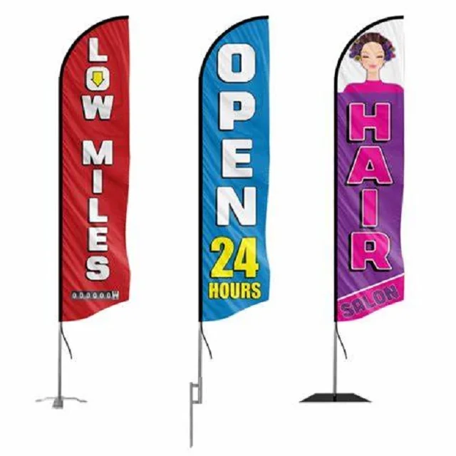 Promotional Custom Logo Advertising Outdoor Flying Beachflag Banner WIth Flag Poles Teardrop Tear Drop Beach Feather Flag