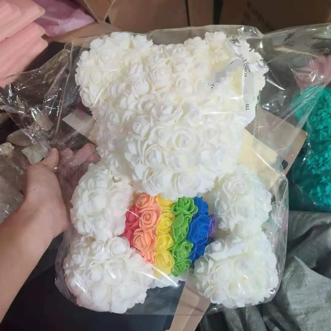 Wholesale 40CM artificial flower rose bear PE bear  for valentines day gifts