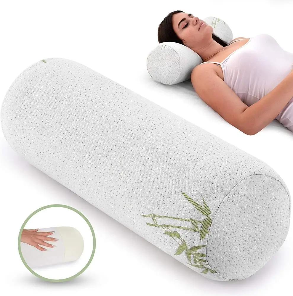 Memory Foam Petite Bolster Roll Round Pillow with Removable Cover memory foam neck roll pillow