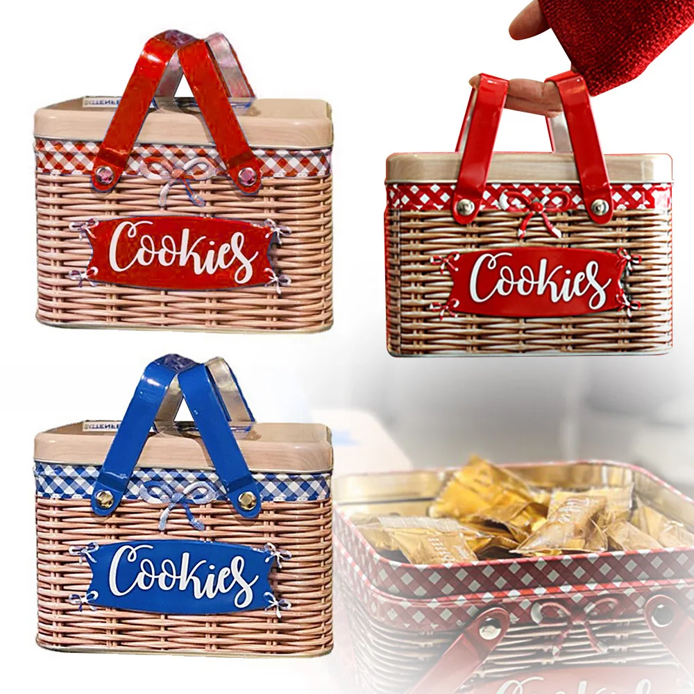 Personalized Airtight Vegetable Basket Shape Wedding Gift Metal Cookie Chocolate Container Rectangle Tin Box With Handle
