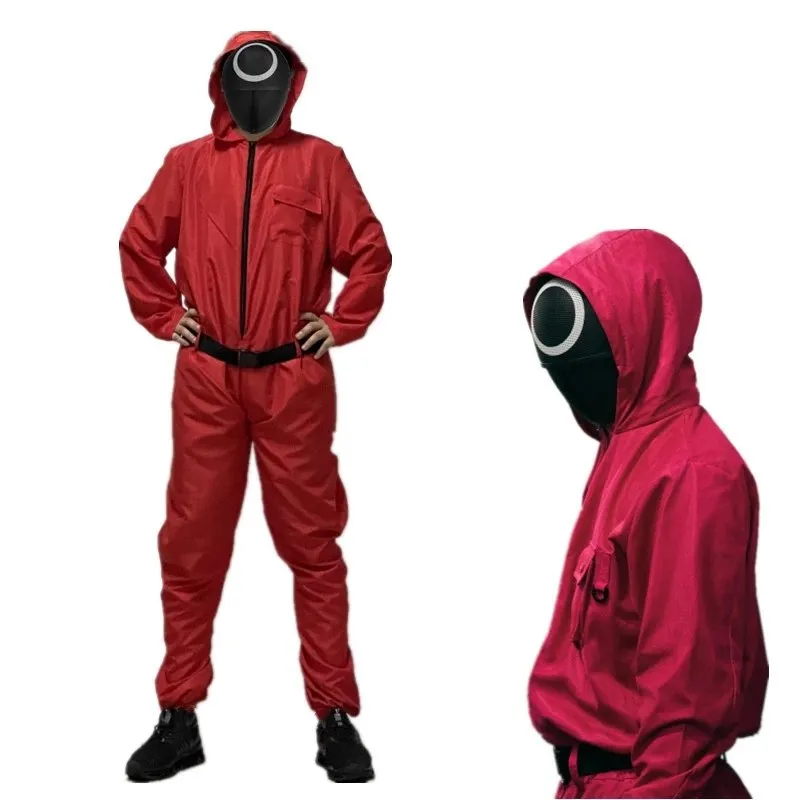 Красный костюм из игры «кальмар», комбинезоны, маскировка, Корейская Драма, Хэллоуин, Рождественский ужас, круглая одежда