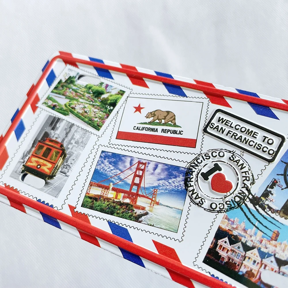 San Francisco Custom License Plate USA Souvenir Raised Printing Aluminum Fridge Magnet Die Cut with Tourist Logo Theme