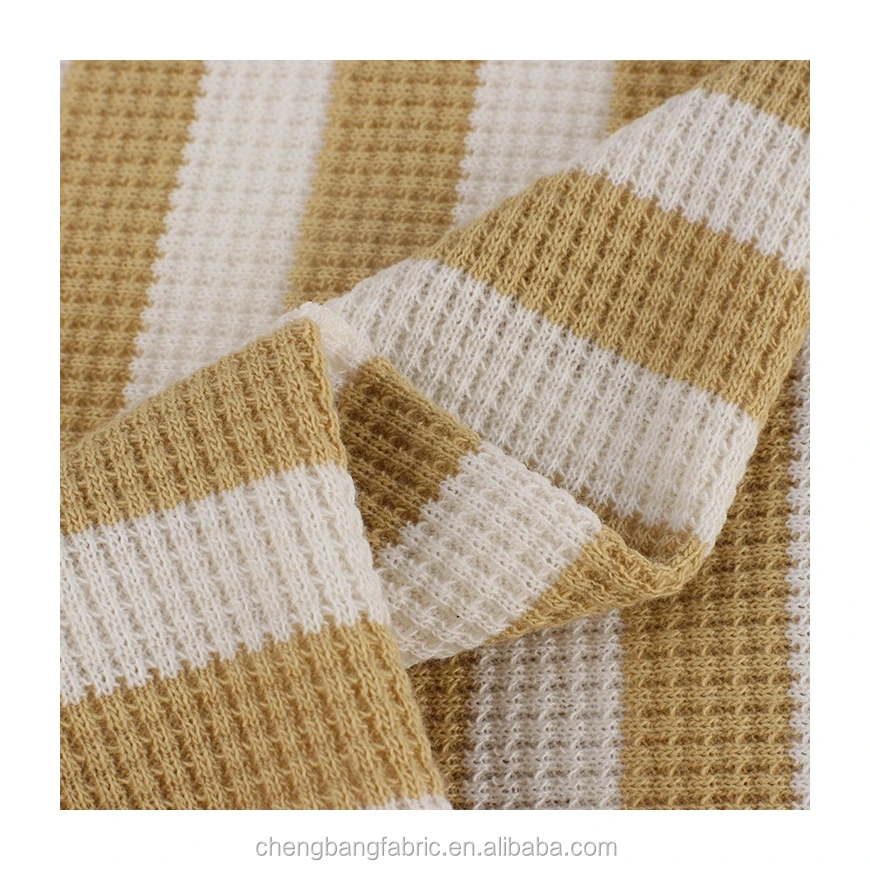 Chengbang Knitting Carded Yarn Type and 100% Yarn Ddyed Cotton Material Stripe Waffle Fabric for Dress