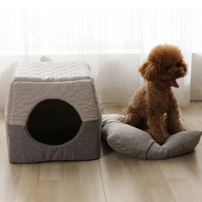 Dog Cooling Bed Cat Cave Bed Summer Sleeping Cool Ice Silk Bed Foldable Washable Soft Winter Pet Nest