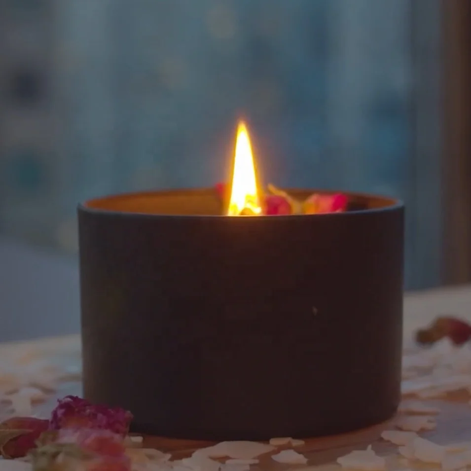 Высококачественная матовая черная Оловянная Свеча 8 унций с крышкой вертикальная прямая свеча Оловянная с крышкой 80x60 мм