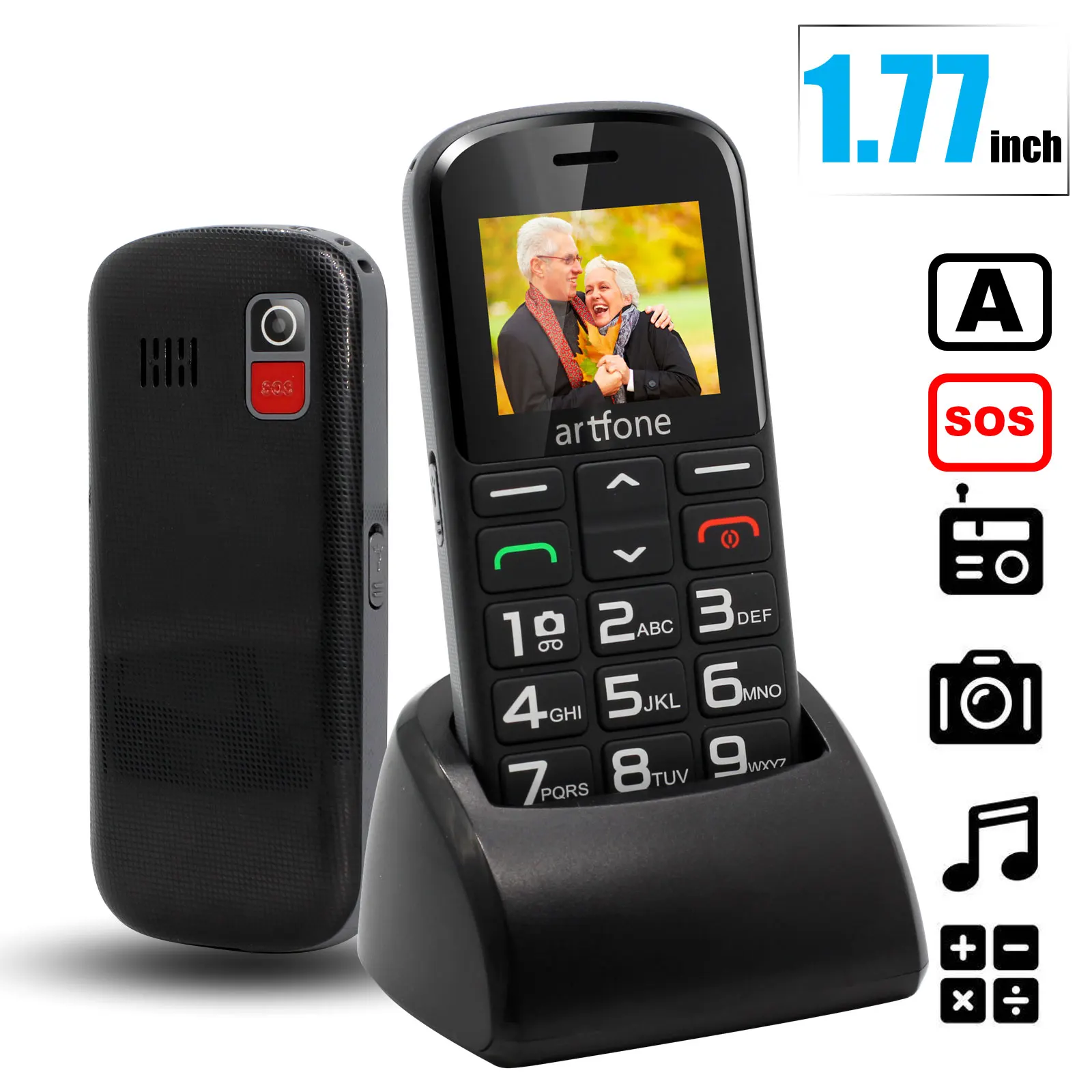 Старший мобильный телефон artfone CS182 MTK с большими кнопками и зарядной подставкой для пожилых людей