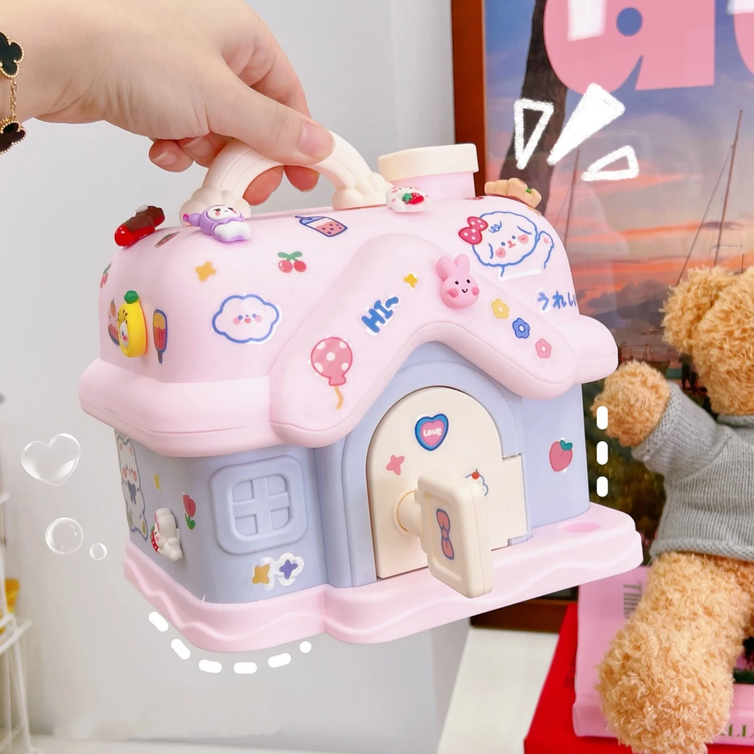 Factory Wholesale Mini House Shape Piggy Banks for Children Money Deposit Jar Cartoon Cute Saving Money Box Plastic Coin Bank