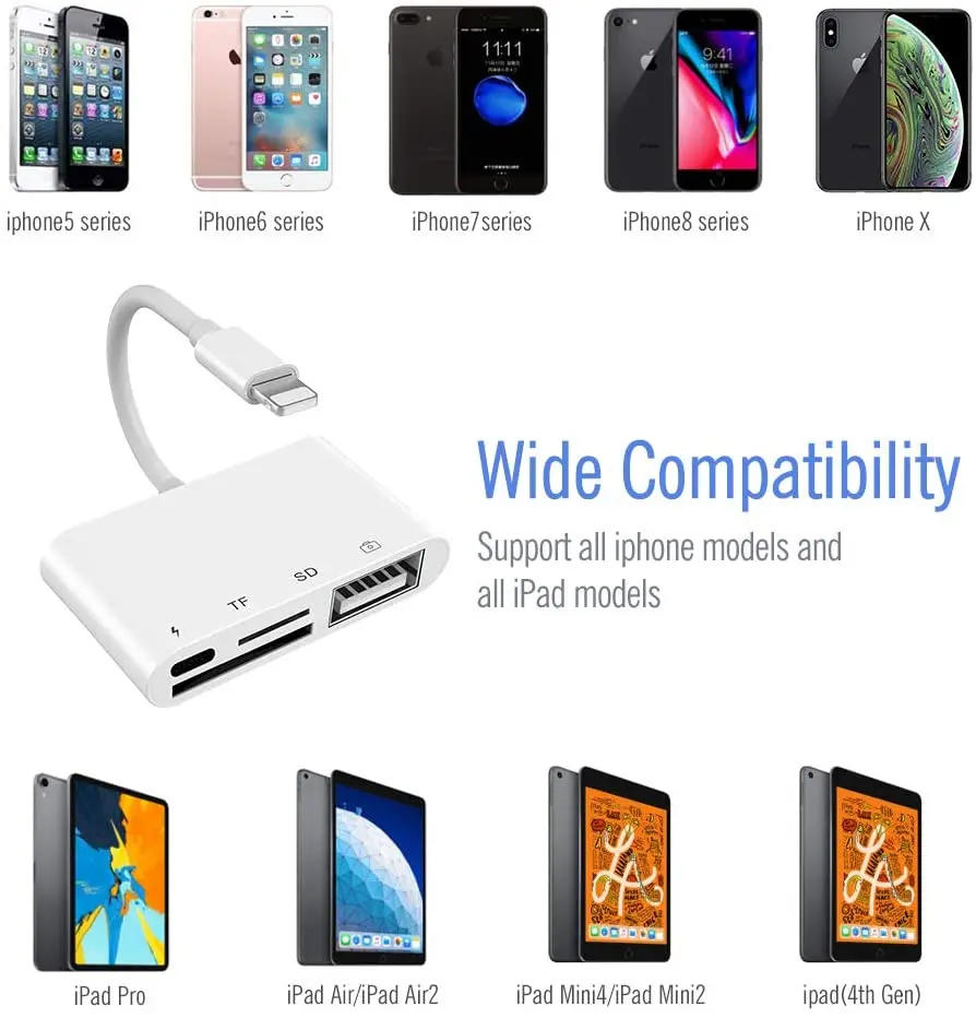 For iPhone USB OTG Adapter TF/SD Camera Card Reader Connector Lighting OTG Adaptor Cable Adapter for iPhone iPad