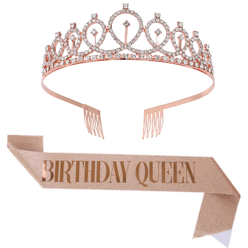 Happy Birthday queen girl Tiara Crown for Girls  Women, Rhinestone  Crown with Comb Crystal Birthday Party Hat