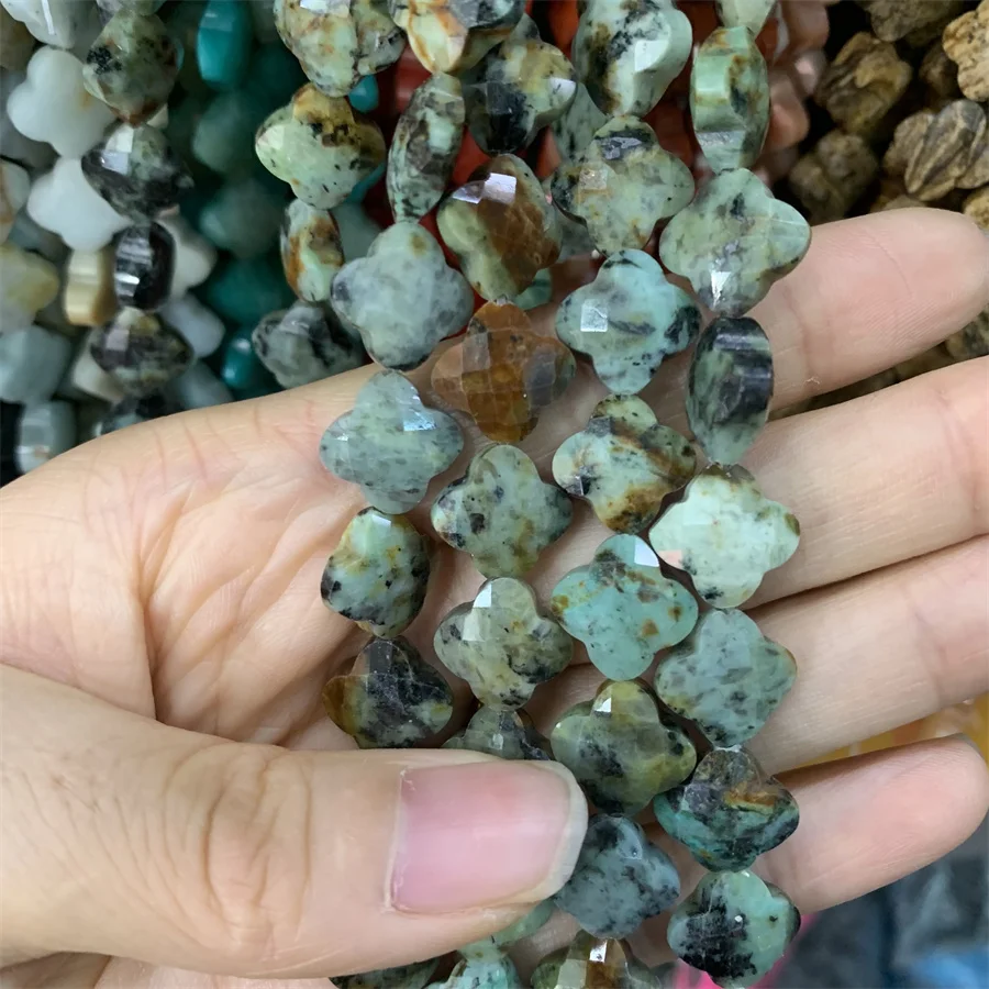 Wholesale 12*12mm faceted natural gem flower four leaf clove beads Gemstone Natural Stone Beads For Jewellery Making