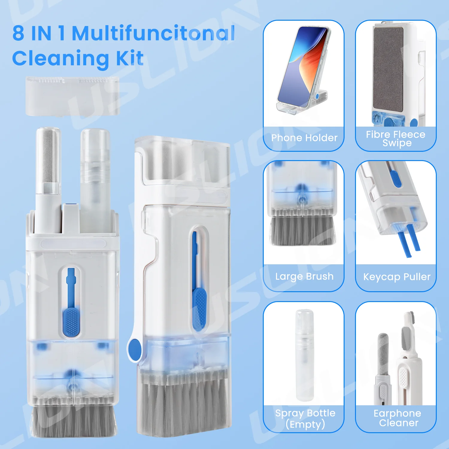 USLION 8-in-1 Multi-Functional Earphone Headphone Phone Cleaner Tools Portable Keyboard Cleaner Cleaning Pen Kit With Soft Brush